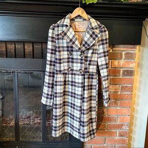 Voxx Plaid Wool Blend Double Breasted Trench Coat